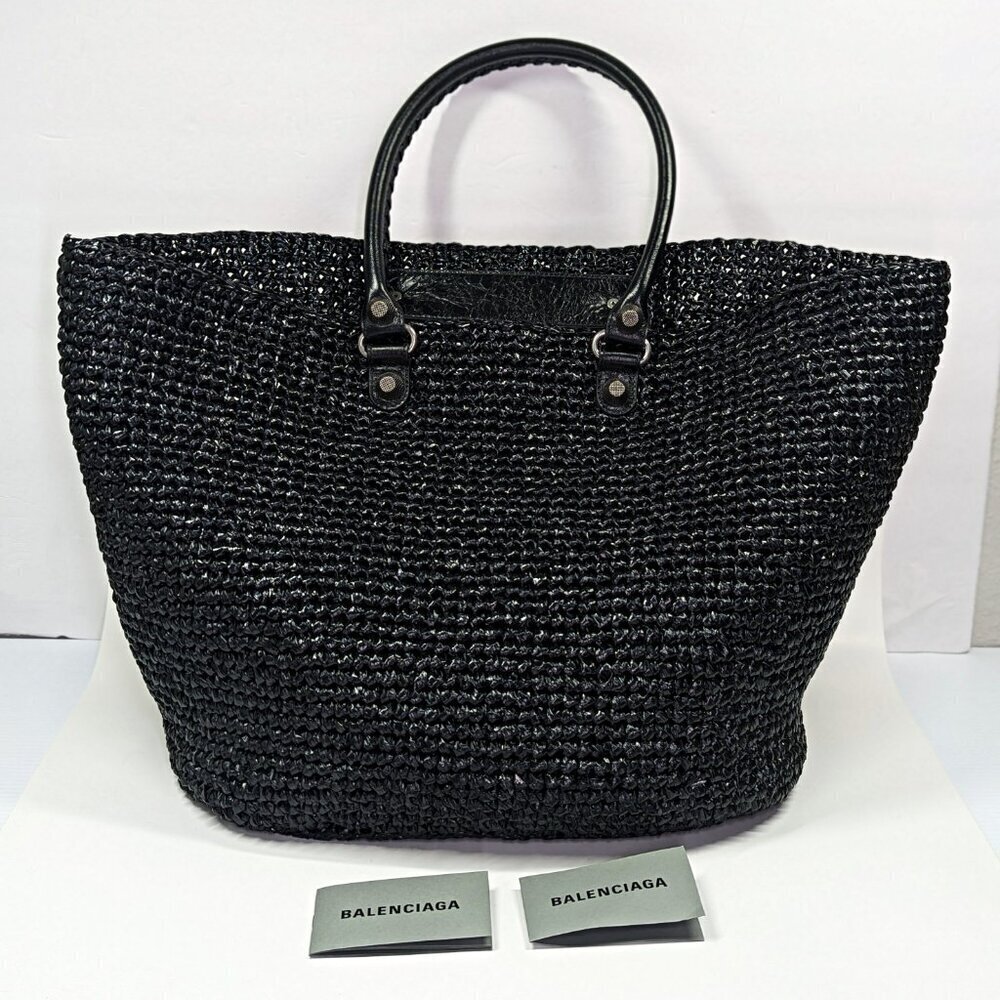 Balenciaga Women's Large Le Cagole Panier Black Raffia Tote Bag (MSRP $1,750) - Picture 4 of 13